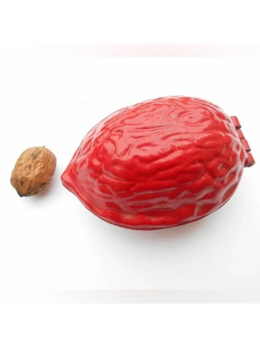 Vintage Cast Iron Red Nut Cracker - walnut shaped!
